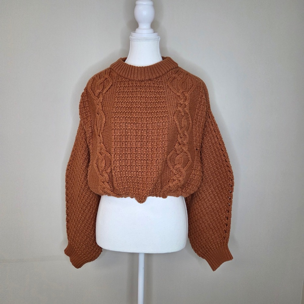 Gianni Bini Cozy Cropped Cable Knit Sweater Rust Orange Size S - Picture 1 of 5